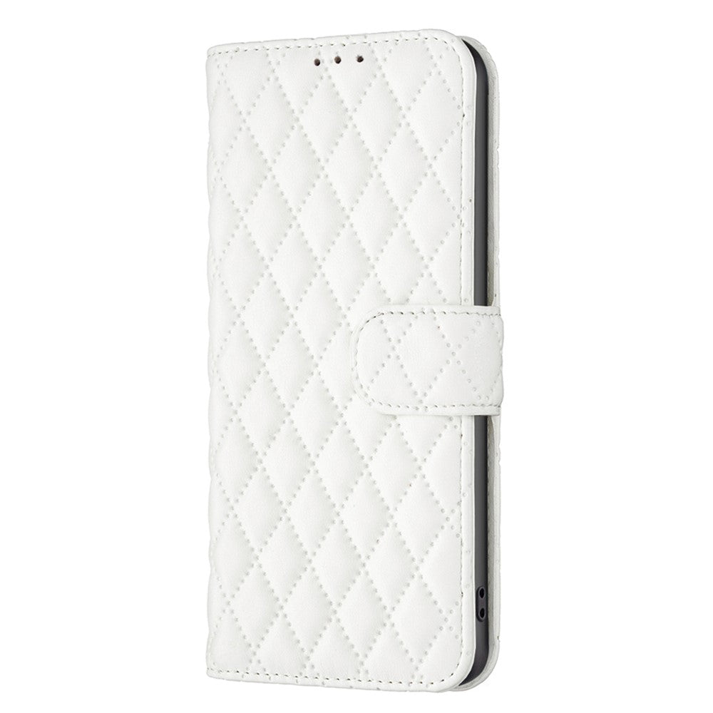 BINFEN COLOR For Samsung Galaxy M23 5G / F23 5G Matte Case BF Style-14 Imprinted Rhombus Pattern PU Leather Wallet Flip Cover with Stand - White