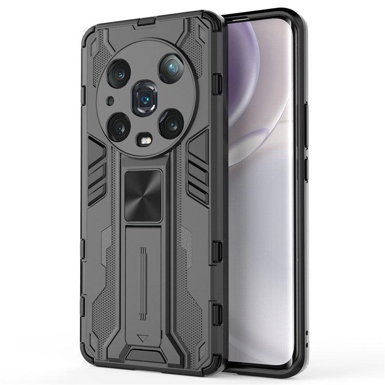 For Honor Magic4 Pro 5G Hybrid Kickstand Phone Case Hard PC Soft TPU Shock-Absorbing Cover - Black