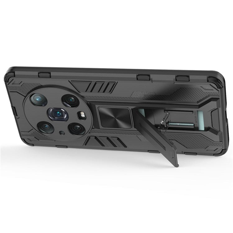 For Honor Magic4 Pro 5G Hybrid Kickstand Phone Case Hard PC Soft TPU Shock-Absorbing Cover - Black