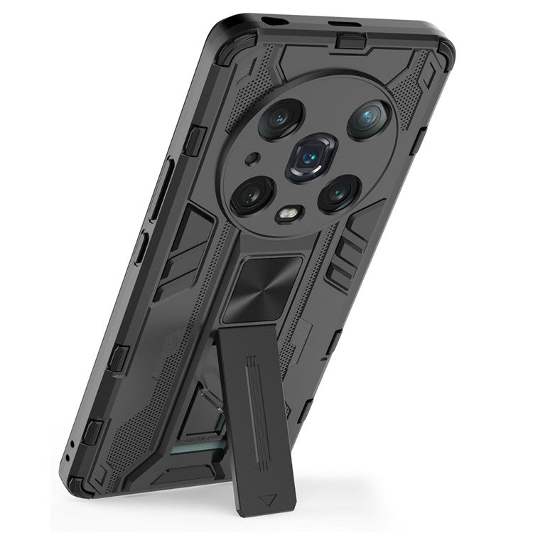 For Honor Magic4 Pro 5G Hybrid Kickstand Phone Case Hard PC Soft TPU Shock-Absorbing Cover - Black