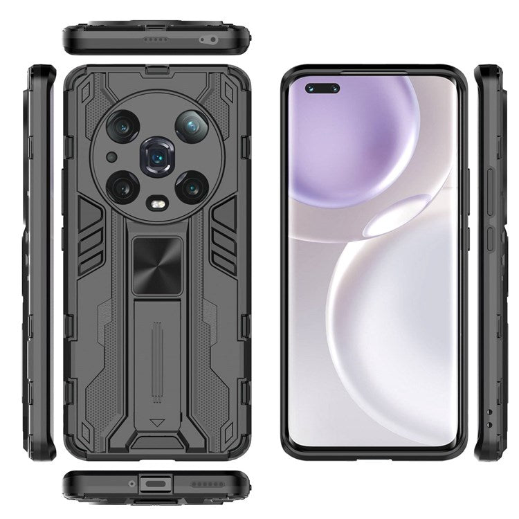 For Honor Magic4 Pro 5G Hybrid Kickstand Phone Case Hard PC Soft TPU Shock-Absorbing Cover - Black