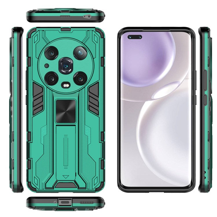 For Honor Magic4 Pro 5G Hybrid Kickstand Phone Case Hard PC Soft TPU Shock-Absorbing Cover - Green