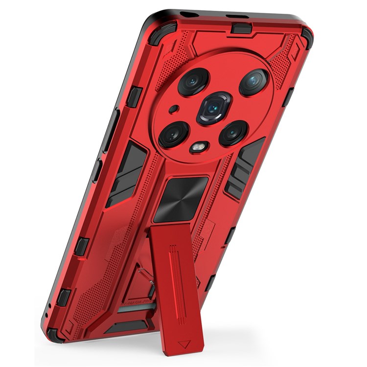 For Honor Magic4 Pro 5G Hybrid Kickstand Phone Case Hard PC Soft TPU Shock-Absorbing Cover - Red