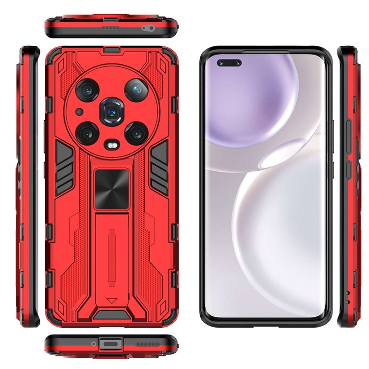 For Honor Magic4 Pro 5G Hybrid Kickstand Phone Case Hard PC Soft TPU Shock-Absorbing Cover - Red