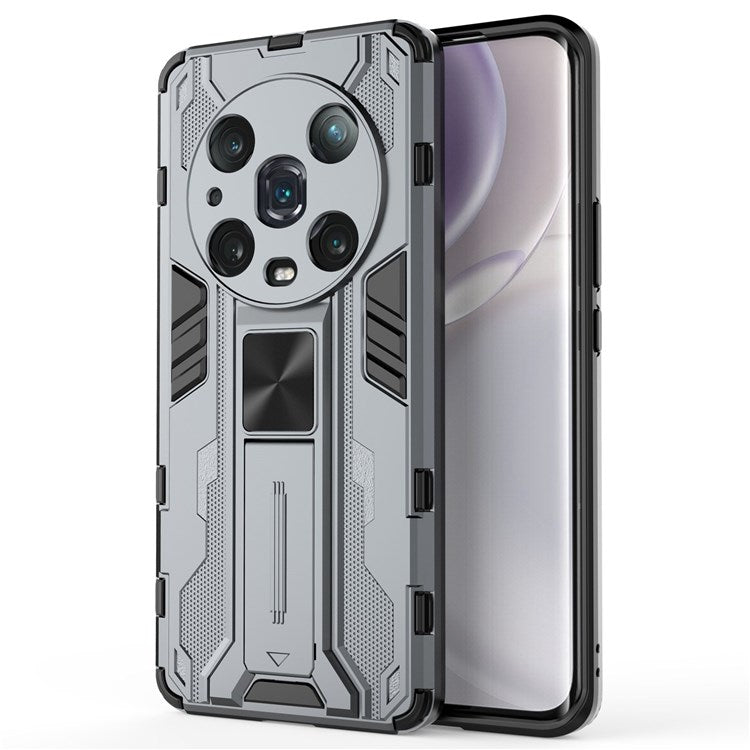 For Honor Magic4 Pro 5G Hybrid Kickstand Phone Case Hard PC Soft TPU Shock-Absorbing Cover - Grey