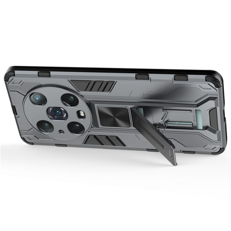 For Honor Magic4 Pro 5G Hybrid Kickstand Phone Case Hard PC Soft TPU Shock-Absorbing Cover - Grey