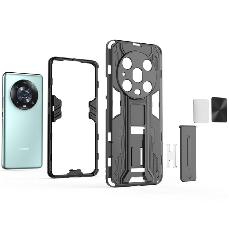 For Honor Magic4 Pro 5G Hybrid Kickstand Phone Case Hard PC Soft TPU Shock-Absorbing Cover - Grey