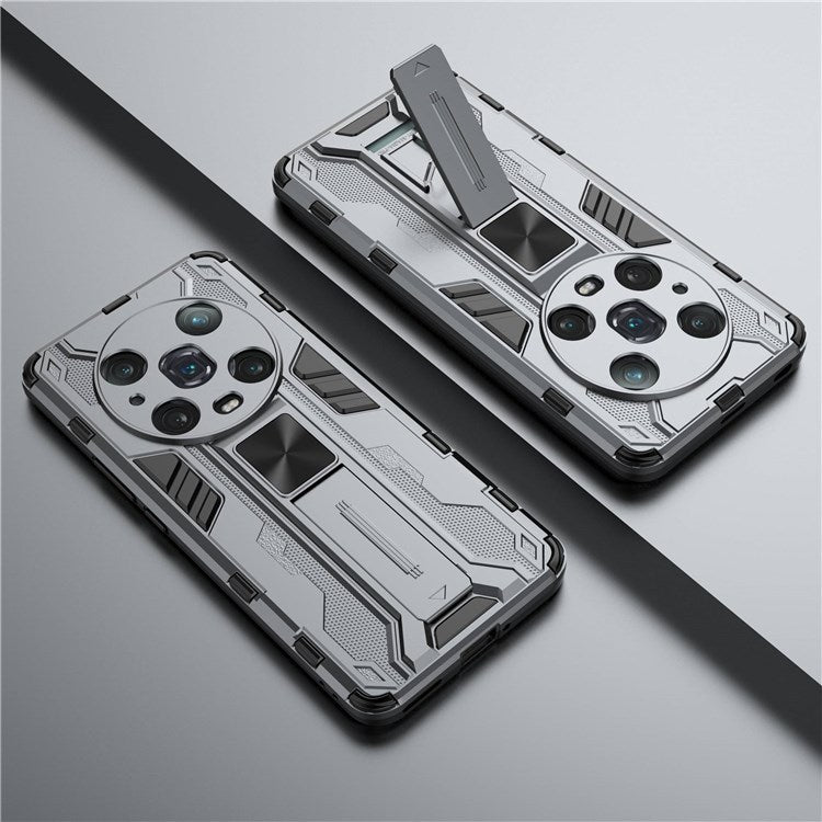 For Honor Magic4 Pro 5G Hybrid Kickstand Phone Case Hard PC Soft TPU Shock-Absorbing Cover - Grey