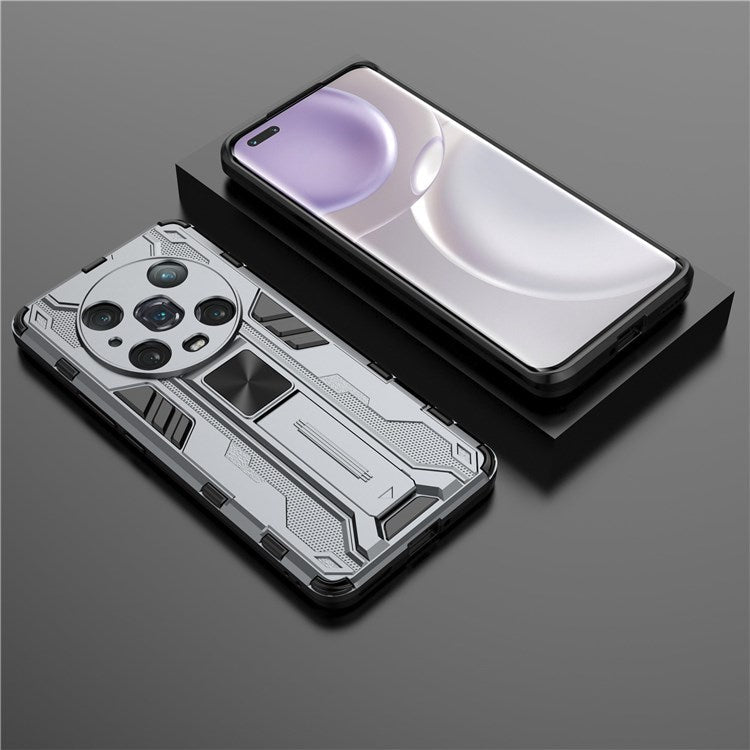 For Honor Magic4 Pro 5G Hybrid Kickstand Phone Case Hard PC Soft TPU Shock-Absorbing Cover - Grey