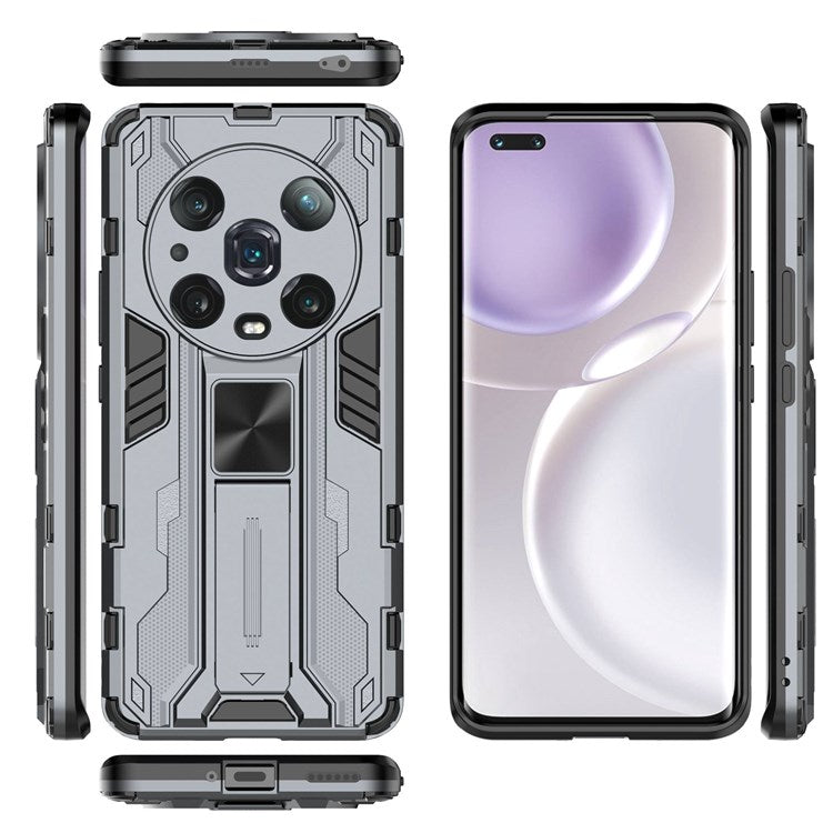 For Honor Magic4 Pro 5G Hybrid Kickstand Phone Case Hard PC Soft TPU Shock-Absorbing Cover - Grey