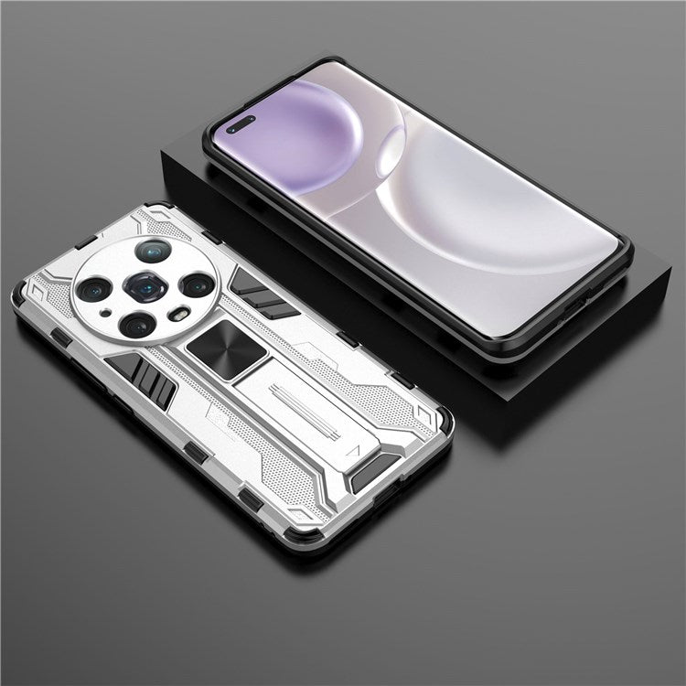 For Honor Magic4 Pro 5G Hybrid Kickstand Phone Case Hard PC Soft TPU Shock-Absorbing Cover - Silver