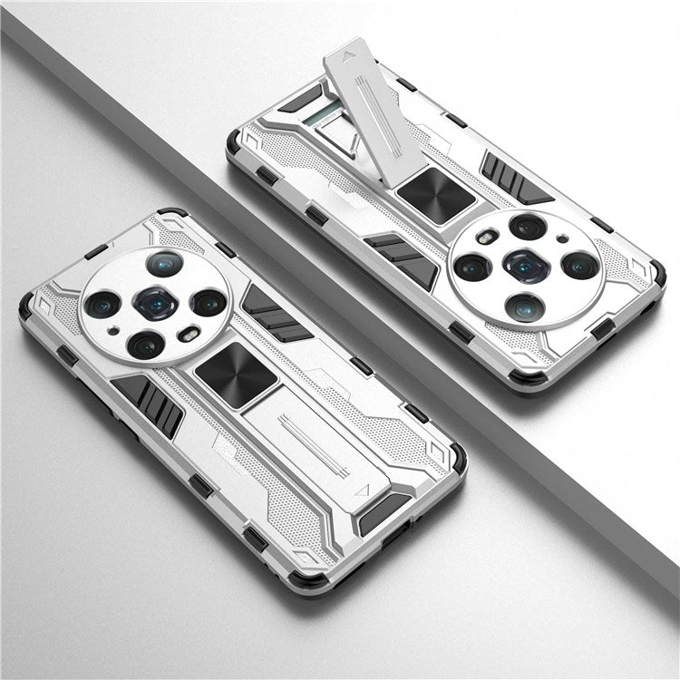 For Honor Magic4 Pro 5G Hybrid Kickstand Phone Case Hard PC Soft TPU Shock-Absorbing Cover - Silver