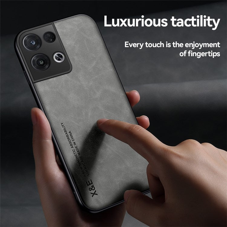 X&E Skin-touch Phone Case for Oppo Reno8 5G (Global Version) / Reno8 5G, Precise Cutout PU Leather Coated TPU Cover with Car Mount Metal Sheet - Blue