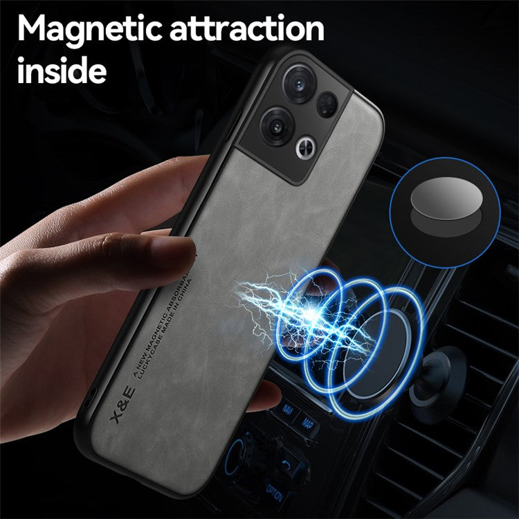 X&E Skin-touch Phone Case for Oppo Reno8 5G (Global Version) / Reno8 5G, Precise Cutout PU Leather Coated TPU Cover with Car Mount Metal Sheet - Blue