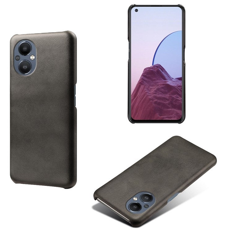 Protective Phone Case for Oppo Reno8 Lite 5G, Textured PU Leather Coated Hard PC Cover - Black