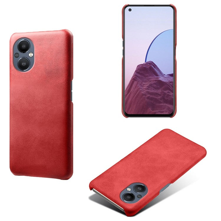 Protective Phone Case for Oppo Reno8 Lite 5G, Textured PU Leather Coated Hard PC Cover - Red
