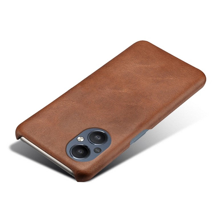 Protective Phone Case for Oppo Reno8 Lite 5G, Textured PU Leather Coated Hard PC Cover - Brown