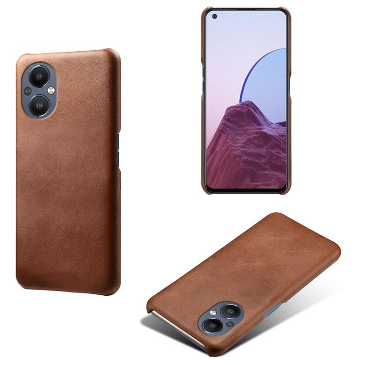 Protective Phone Case for Oppo Reno8 Lite 5G, Textured PU Leather Coated Hard PC Cover - Brown