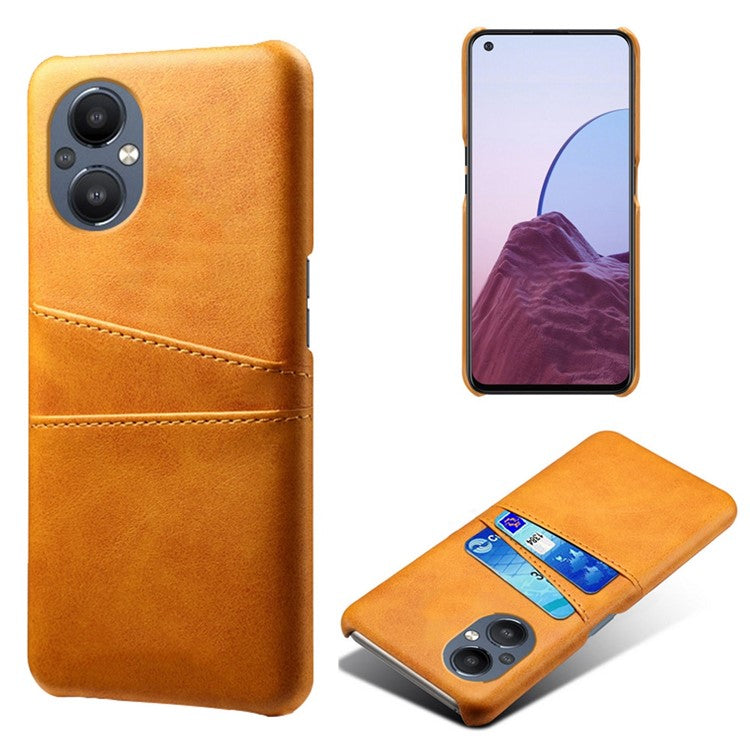 PU Leather Coated Hard PC Case for Oppo Reno8 Lite 5G, Dual Card Slots Well-protected Phone Cover - Orange