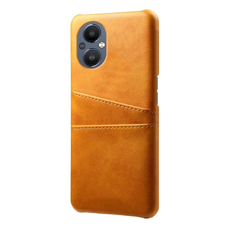 PU Leather Coated Hard PC Case for Oppo Reno8 Lite 5G, Dual Card Slots Well-protected Phone Cover - Orange