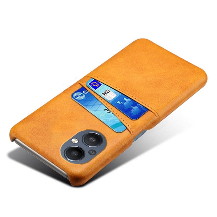 PU Leather Coated Hard PC Case for Oppo Reno8 Lite 5G, Dual Card Slots Well-protected Phone Cover - Orange