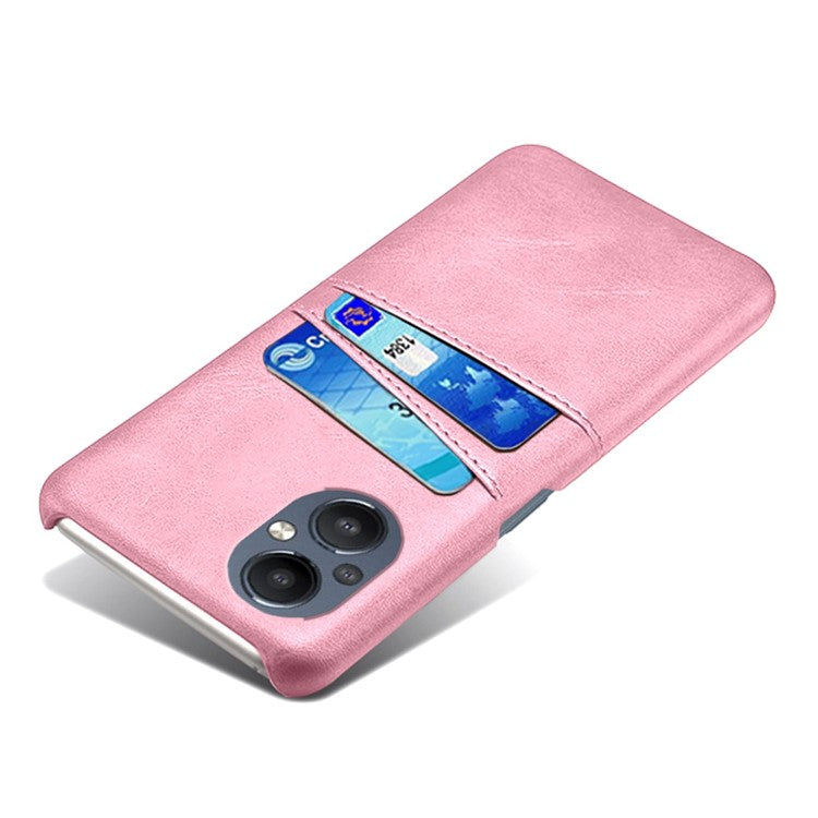 PU Leather Coated Hard PC Case for Oppo Reno8 Lite 5G, Dual Card Slots Well-protected Phone Cover - Rose Gold