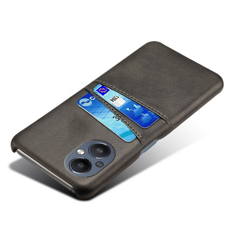 PU Leather Coated Hard PC Case for Oppo Reno8 Lite 5G, Dual Card Slots Well-protected Phone Cover - Black