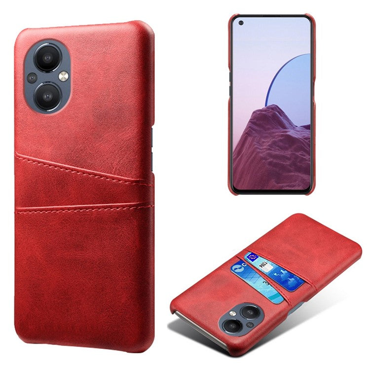 PU Leather Coated Hard PC Case for Oppo Reno8 Lite 5G, Dual Card Slots Well-protected Phone Cover - Red