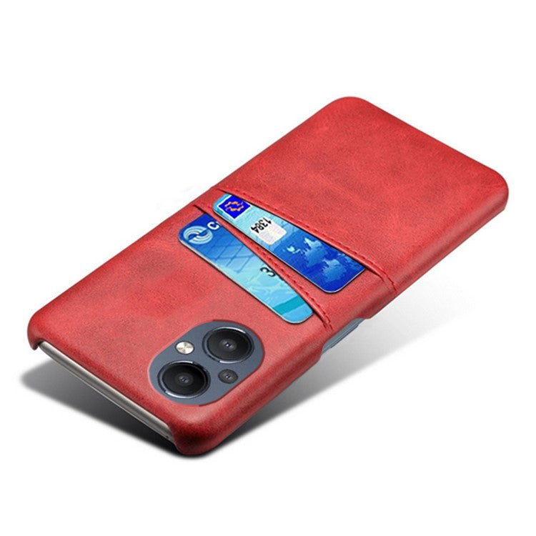 PU Leather Coated Hard PC Case for Oppo Reno8 Lite 5G, Dual Card Slots Well-protected Phone Cover - Red