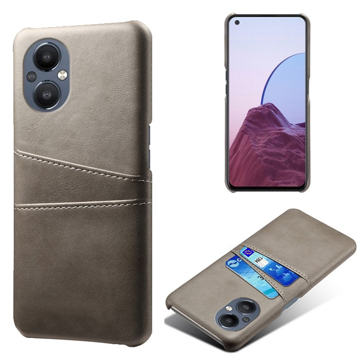 PU Leather Coated Hard PC Case for Oppo Reno8 Lite 5G, Dual Card Slots Well-protected Phone Cover - Grey