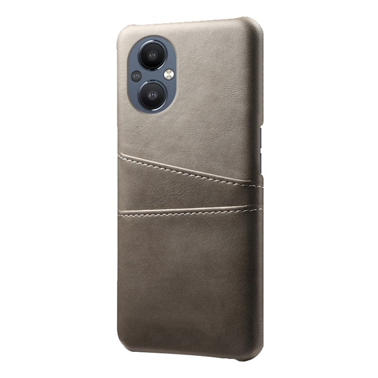 PU Leather Coated Hard PC Case for Oppo Reno8 Lite 5G, Dual Card Slots Well-protected Phone Cover - Grey