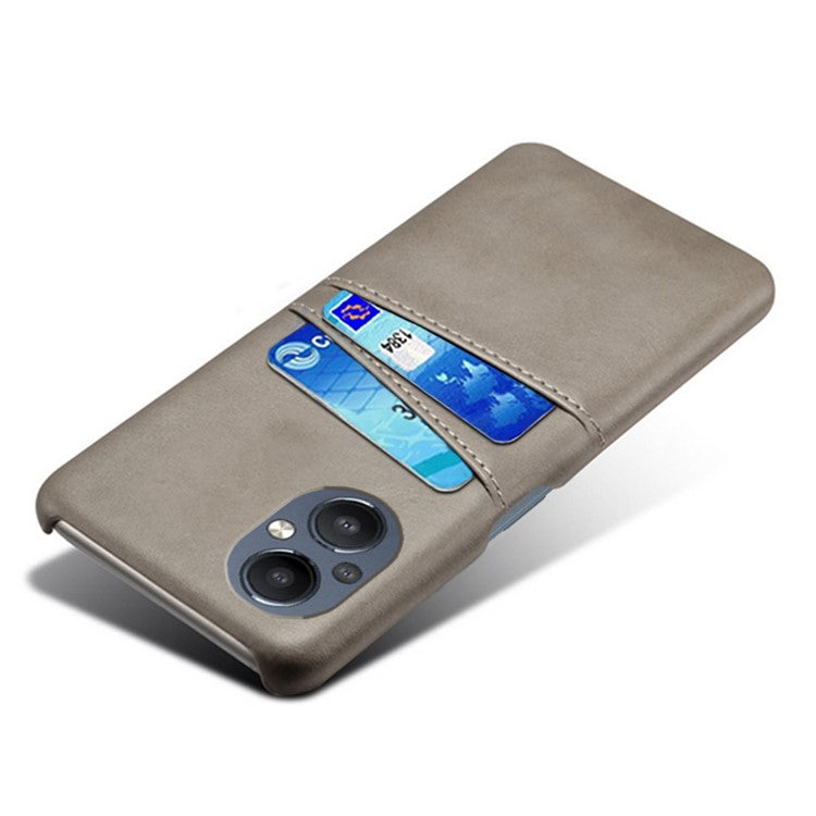 PU Leather Coated Hard PC Case for Oppo Reno8 Lite 5G, Dual Card Slots Well-protected Phone Cover - Grey