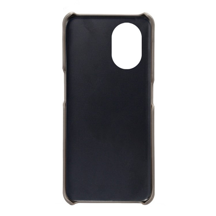 PU Leather Coated Hard PC Case for Oppo Reno8 Lite 5G, Dual Card Slots Well-protected Phone Cover - Grey
