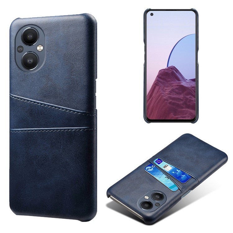 PU Leather Coated Hard PC Case for Oppo Reno8 Lite 5G, Dual Card Slots Well-protected Phone Cover - Blue