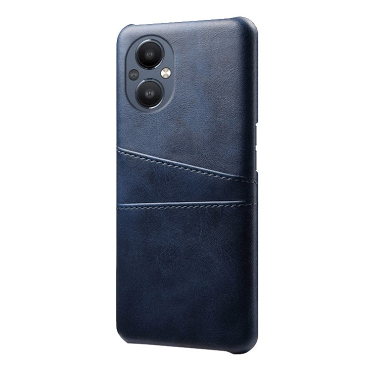 PU Leather Coated Hard PC Case for Oppo Reno8 Lite 5G, Dual Card Slots Well-protected Phone Cover - Blue