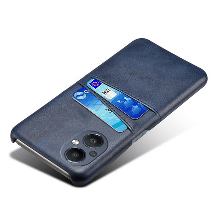 PU Leather Coated Hard PC Case for Oppo Reno8 Lite 5G, Dual Card Slots Well-protected Phone Cover - Blue