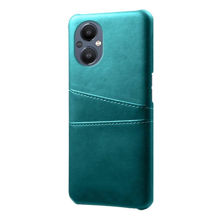 PU Leather Coated Hard PC Case for Oppo Reno8 Lite 5G, Dual Card Slots Well-protected Phone Cover - Green