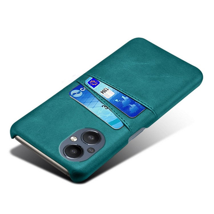 PU Leather Coated Hard PC Case for Oppo Reno8 Lite 5G, Dual Card Slots Well-protected Phone Cover - Green