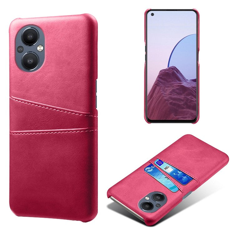PU Leather Coated Hard PC Case for Oppo Reno8 Lite 5G, Dual Card Slots Well-protected Phone Cover - Rose
