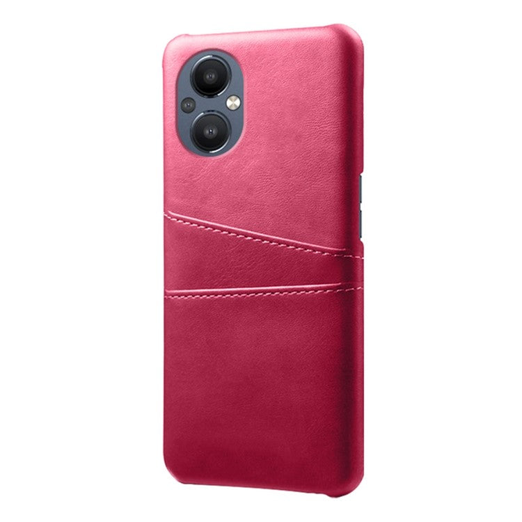 PU Leather Coated Hard PC Case for Oppo Reno8 Lite 5G, Dual Card Slots Well-protected Phone Cover - Rose