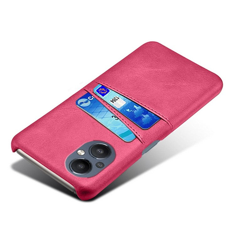 PU Leather Coated Hard PC Case for Oppo Reno8 Lite 5G, Dual Card Slots Well-protected Phone Cover - Rose