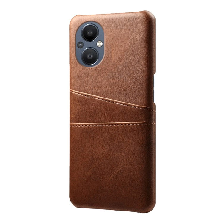 PU Leather Coated Hard PC Case for Oppo Reno8 Lite 5G, Dual Card Slots Well-protected Phone Cover - Brown