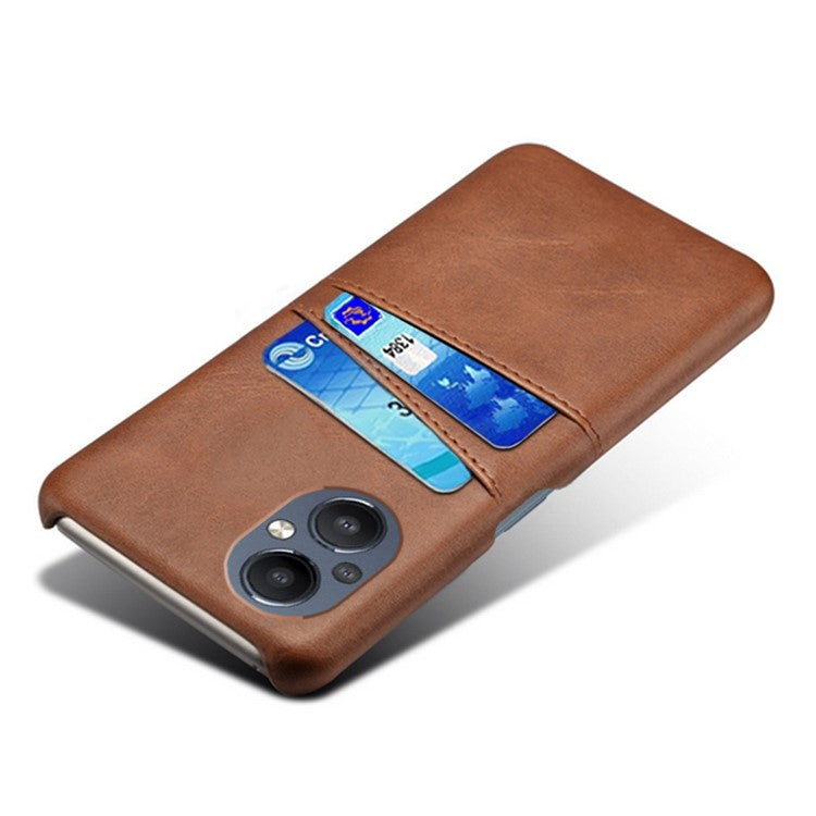 PU Leather Coated Hard PC Case for Oppo Reno8 Lite 5G, Dual Card Slots Well-protected Phone Cover - Brown