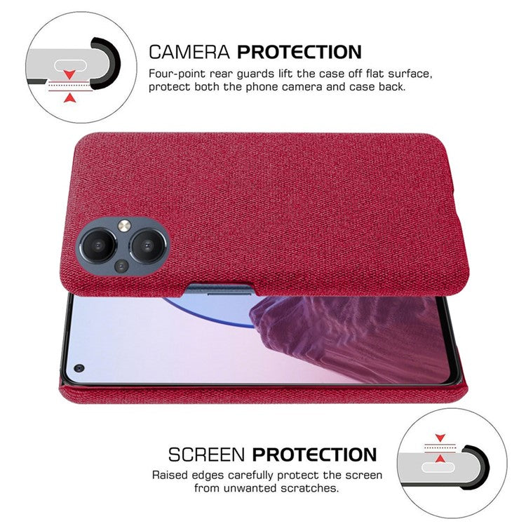 Protective Case for Oppo Reno8 Lite 5G, Solid Color Anti-scratch Hard PC+Cloth Phone Cover - Red