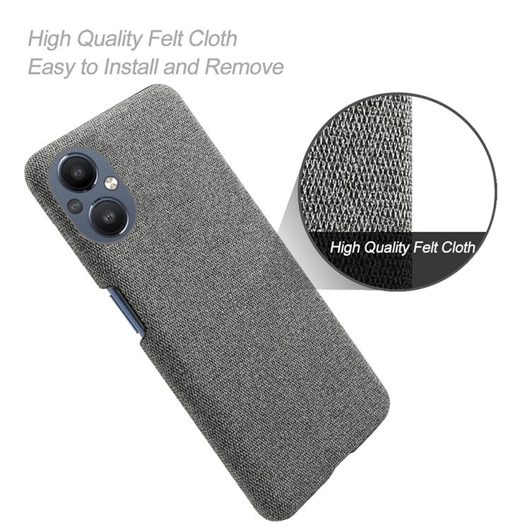 Protective Case for Oppo Reno8 Lite 5G, Solid Color Anti-scratch Hard PC+Cloth Phone Cover - Grey