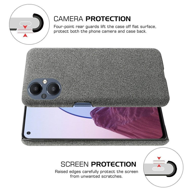 Protective Case for Oppo Reno8 Lite 5G, Solid Color Anti-scratch Hard PC+Cloth Phone Cover - Grey