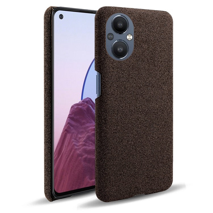 Protective Case for Oppo Reno8 Lite 5G, Solid Color Anti-scratch Hard PC+Cloth Phone Cover - Brown