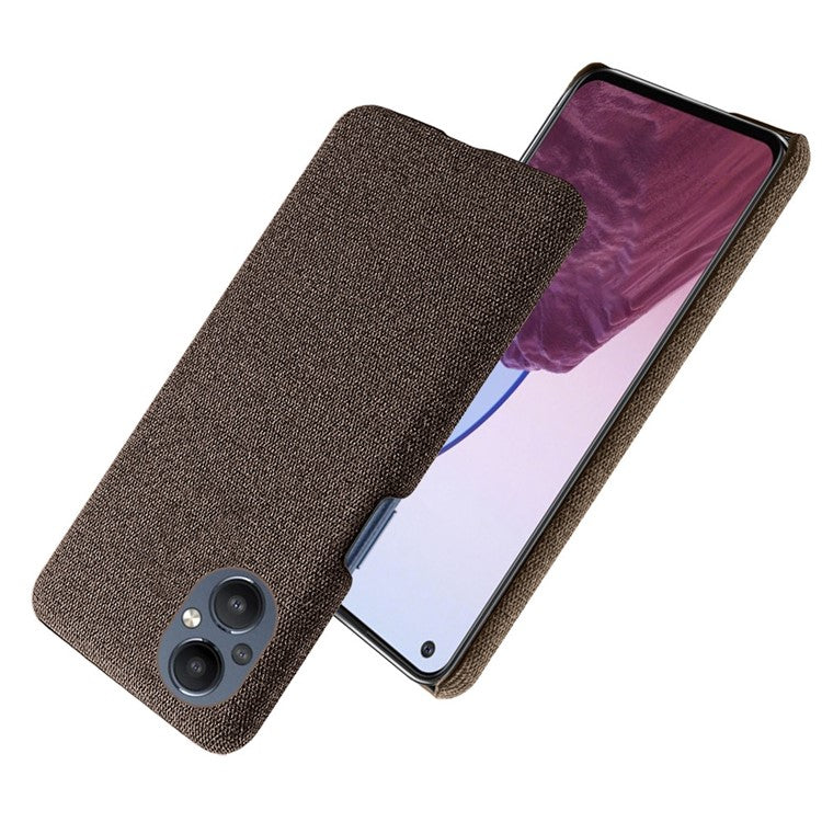 Protective Case for Oppo Reno8 Lite 5G, Solid Color Anti-scratch Hard PC+Cloth Phone Cover - Brown
