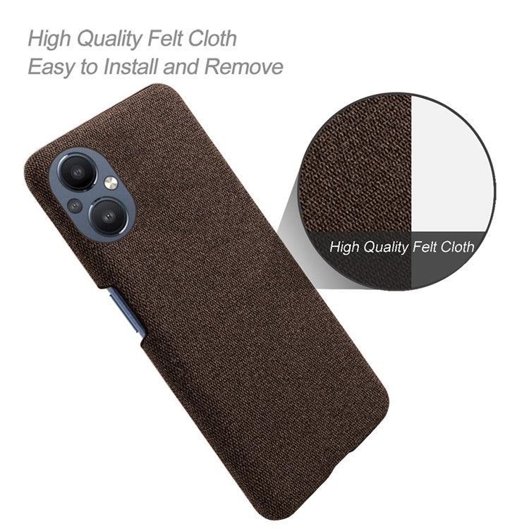 Protective Case for Oppo Reno8 Lite 5G, Solid Color Anti-scratch Hard PC+Cloth Phone Cover - Brown