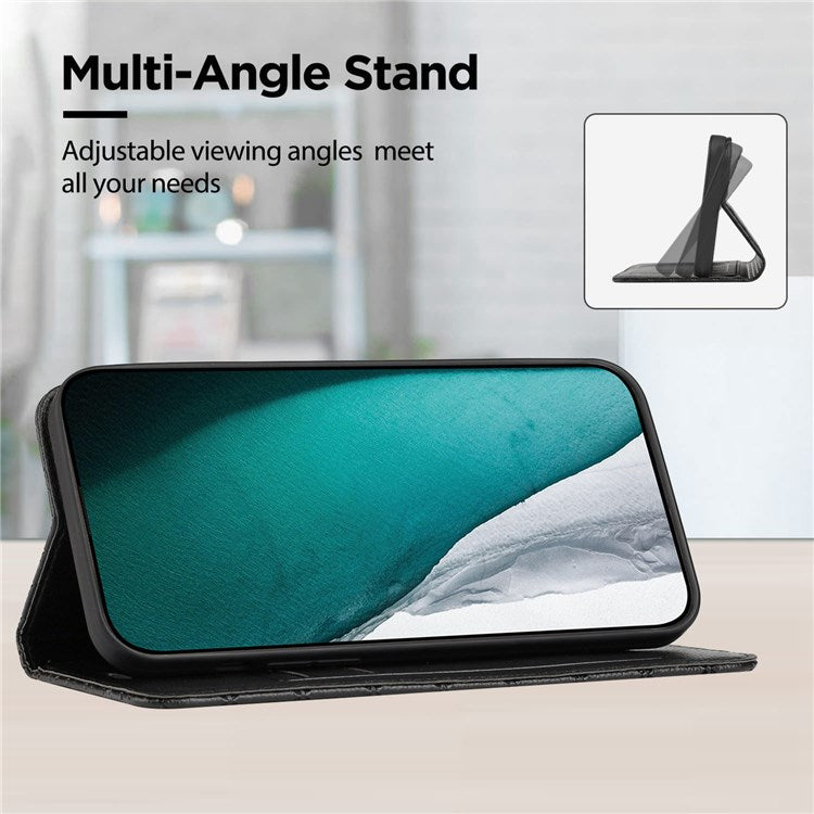 RFID Blocking PU Leather Cover for Samsung Galaxy M53 5G, Litchi Texture Flip Stand Wallet Phone Case Magnetic Adsorption Rhombus Embossing Protective Cover - Black